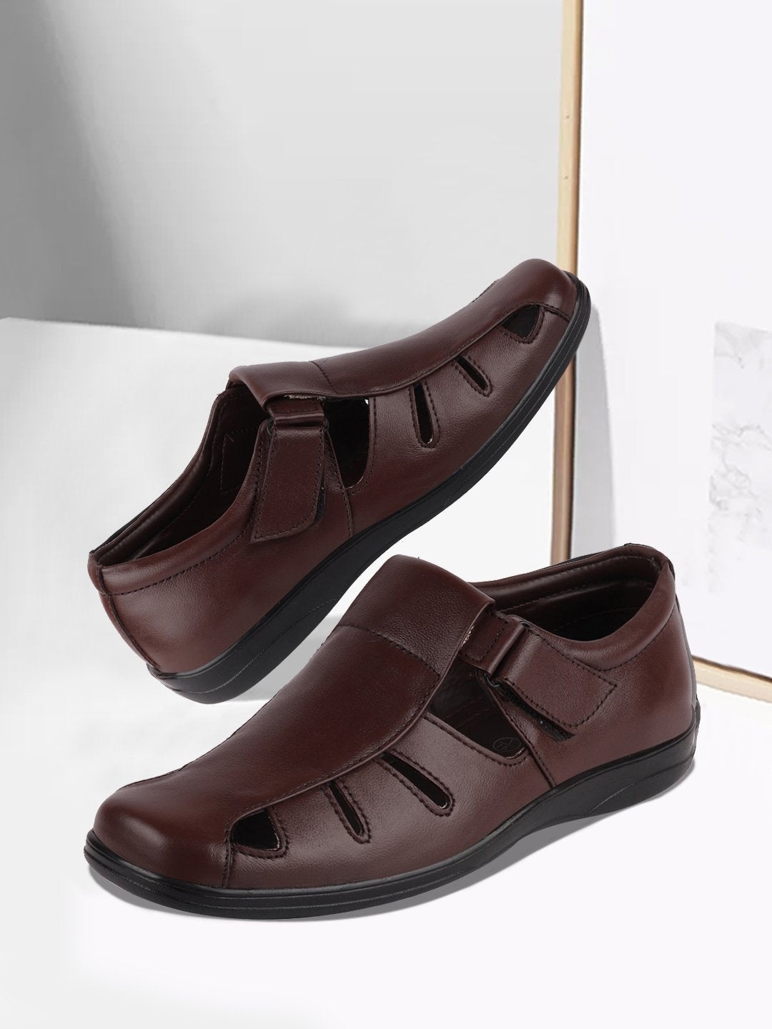 

FAUSTO Men Brown Leather Shoe-Style Sandals