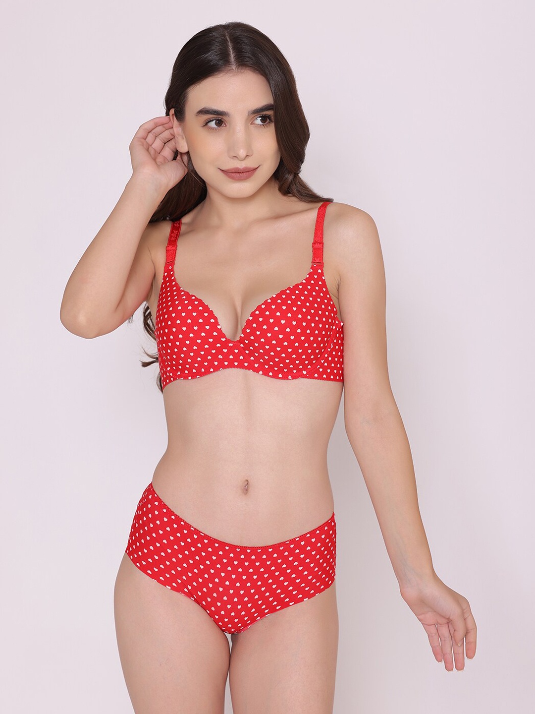 

Treasure chest Amor Printed Lingerie Set, Red