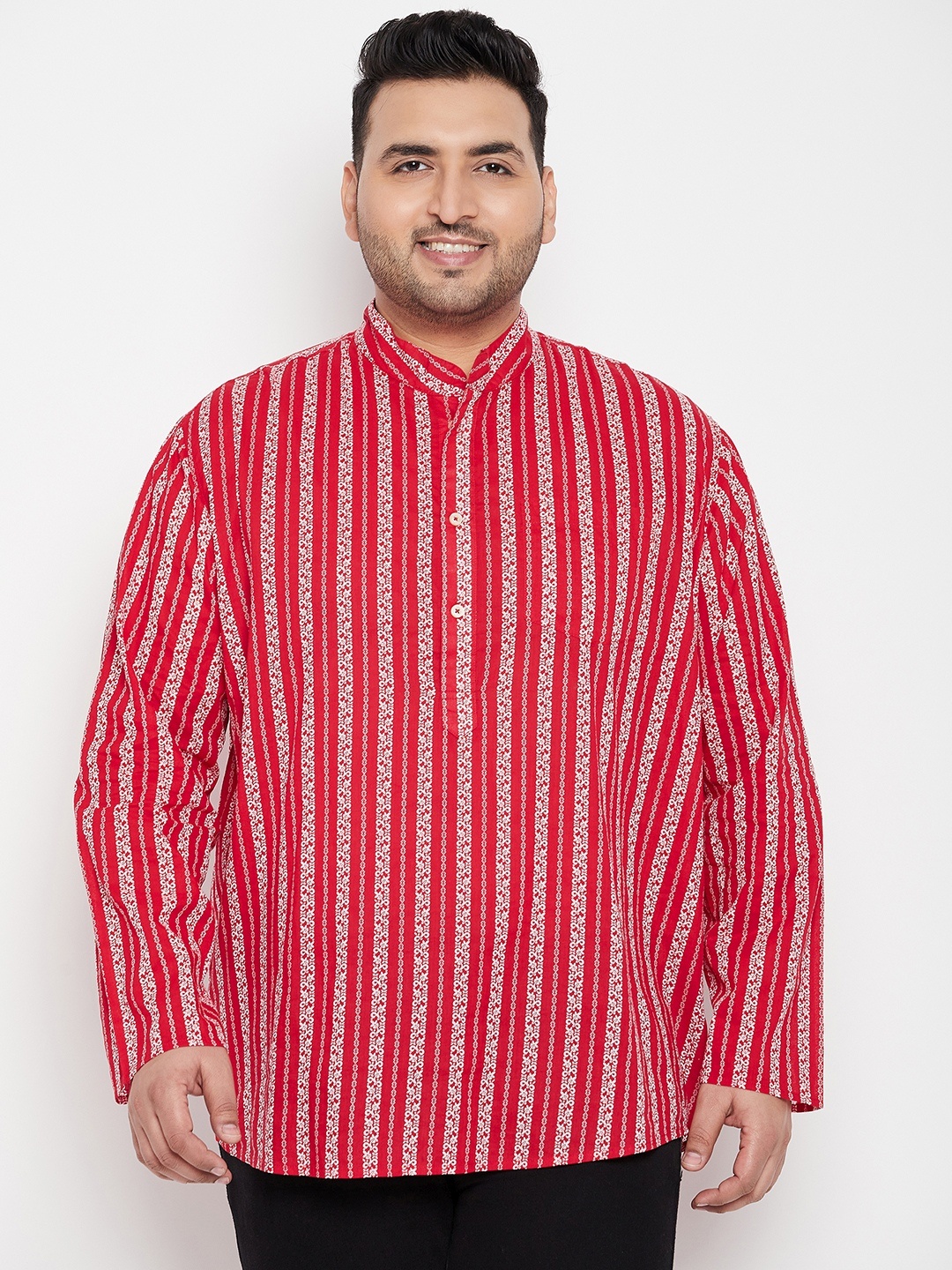 

bigbanana Plus Size Ethnic Printed Regular Long Sleeves Pure Cotton Kurta, Red