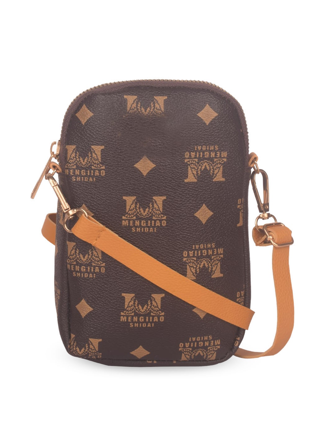 

Bagkok Brown Printed PU Structured Sling Bag
