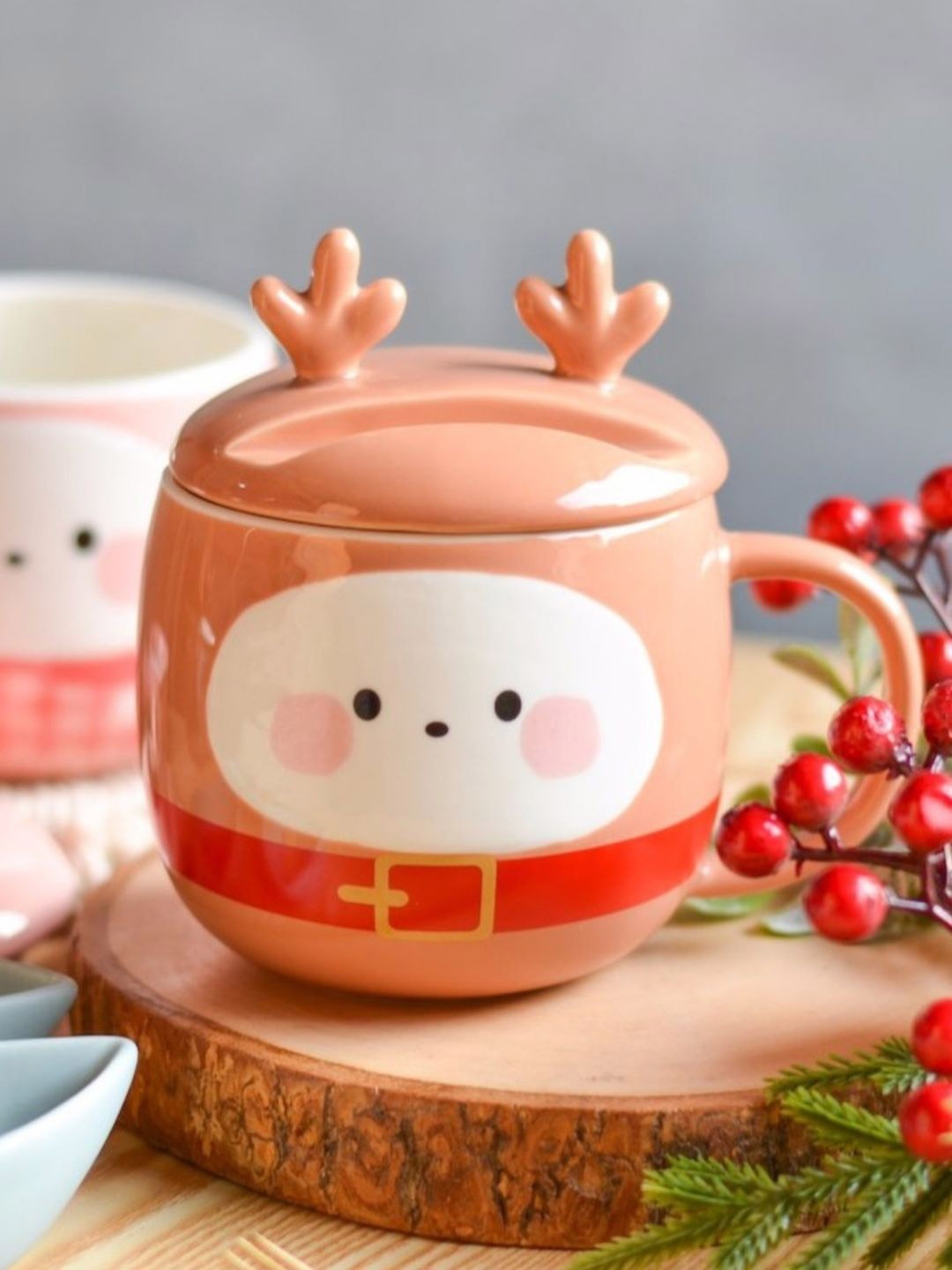 

Nestasia Peach & White Microwave Safe Printed Ceramic Glossy Cups With Lid