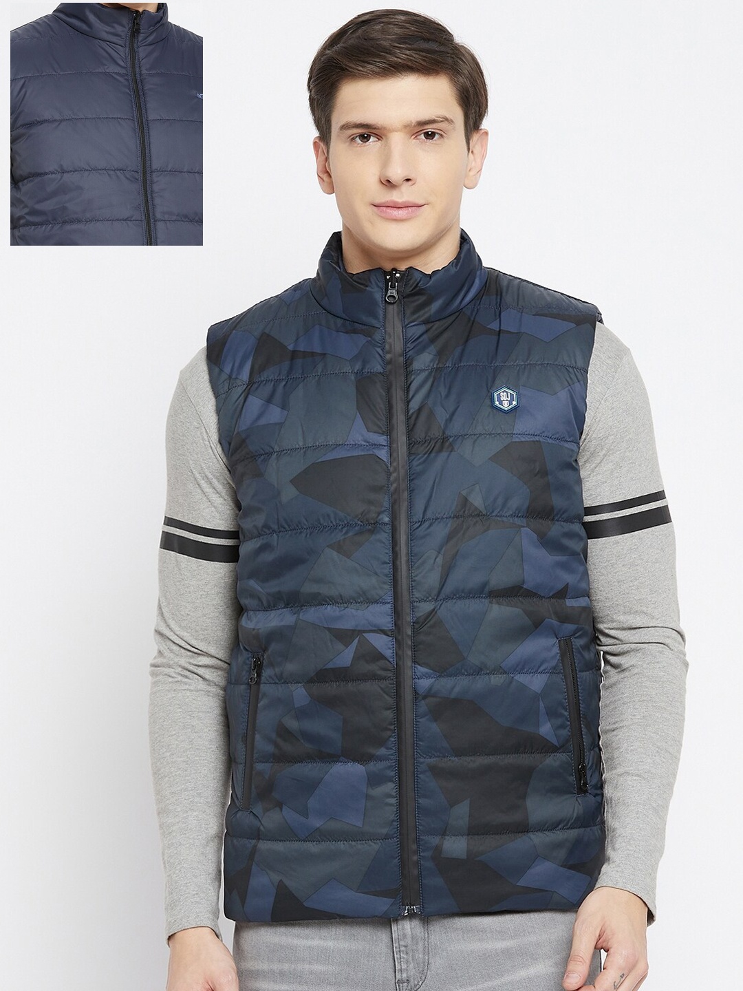 

Duke Men Blue Camouflage Printed Nylon Reversible Padded Jacket