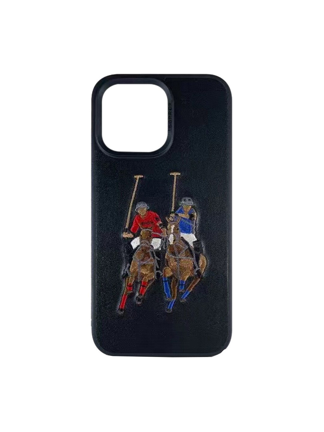 

TREEMODA Black & Brown Embroidered iPhone 14 Leather Phone Back Case