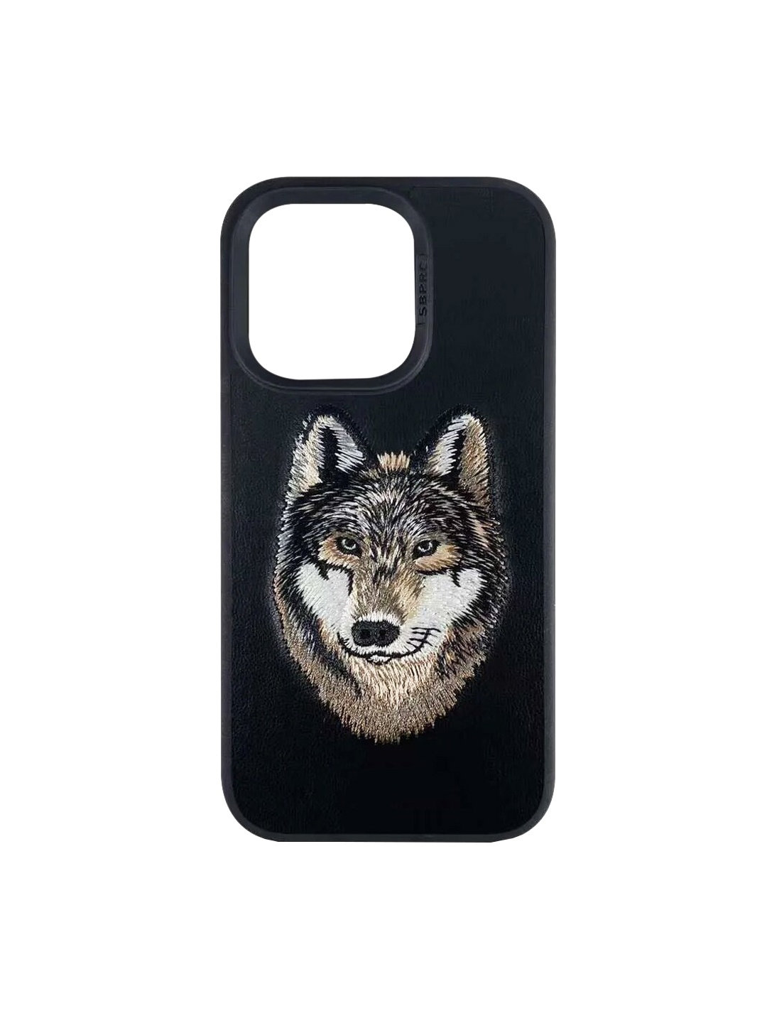

TREEMODA Black & Brown Embroidered SB Series Wolf Leather iPhone 14 Phone 3D Back Case