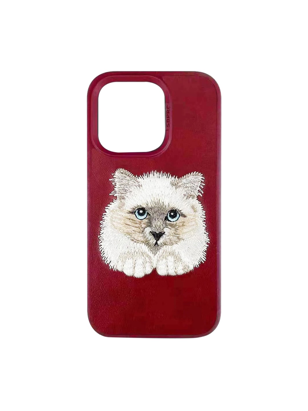 

TREEMODA Red Cat Embroidered Leather iPhone 14 Pro Max 3D Back Case