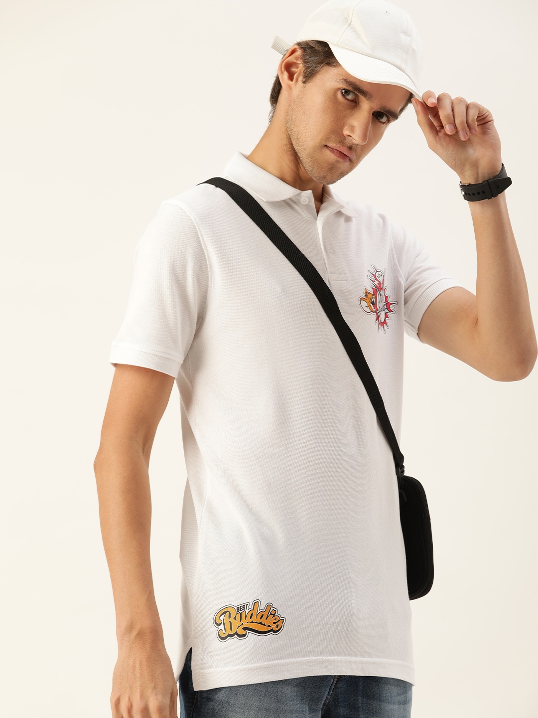 

Kook N Keech Toons Men White Printed Polo Collar Pure Cotton T-shirt