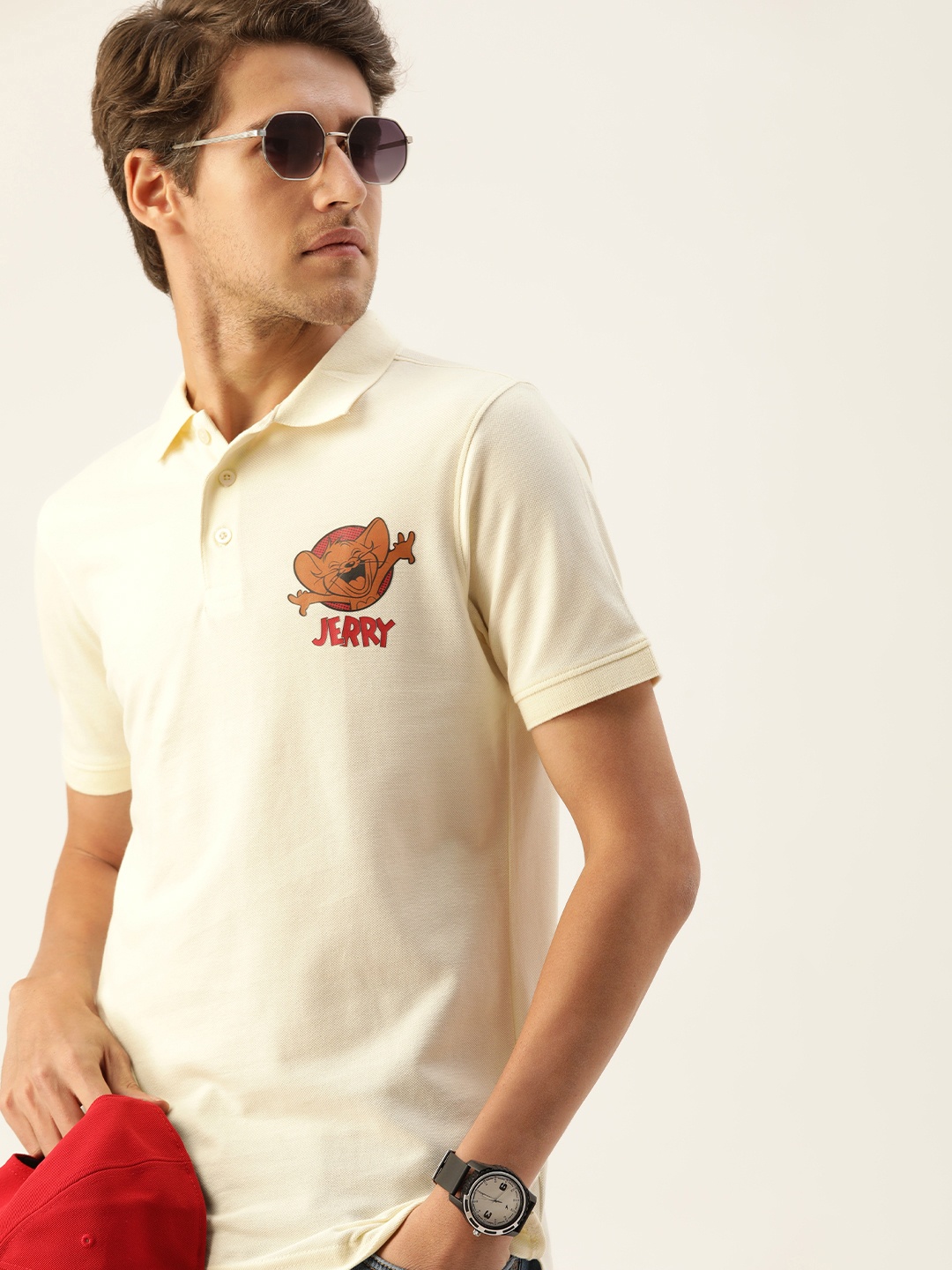 

Kook N Keech Toons Men Cream-Coloured Printed Polo Collar Pure Cotton T-shirt