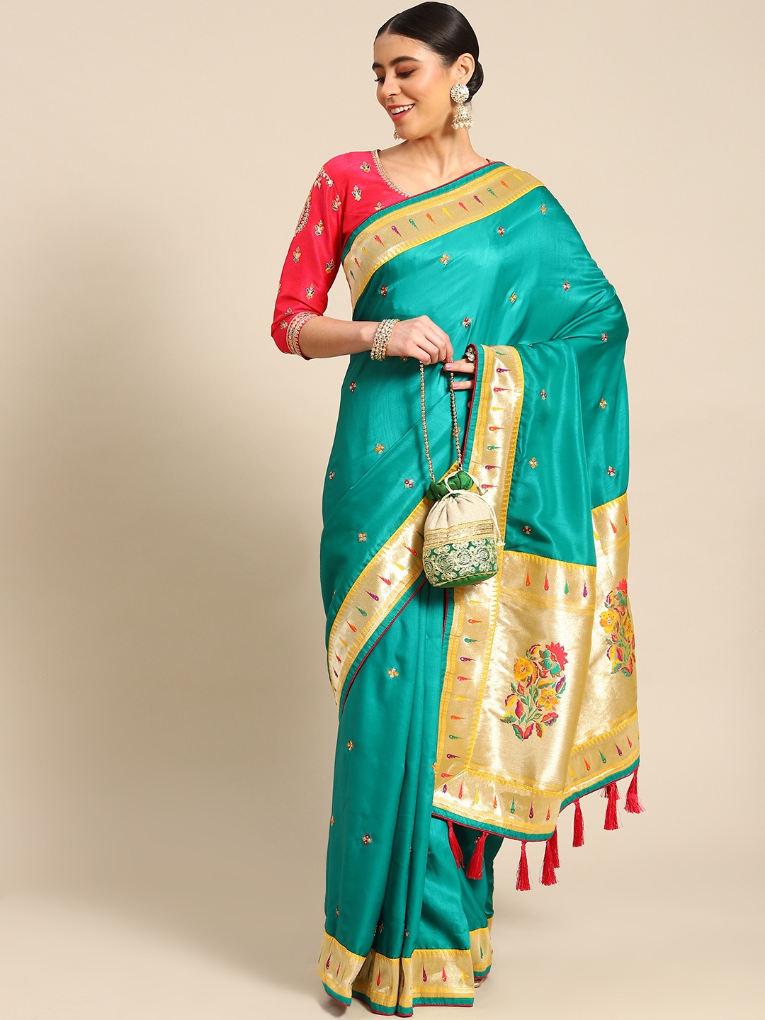 

all about you Green Ethnic Motifs Pure Silk Banarasi Saree