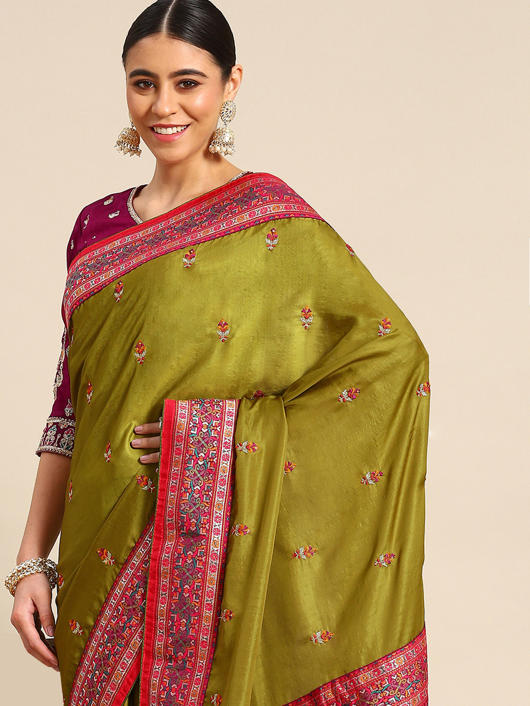 

all about you Green & Purple Ethnic Motifs Pure Silk Banarasi Saree