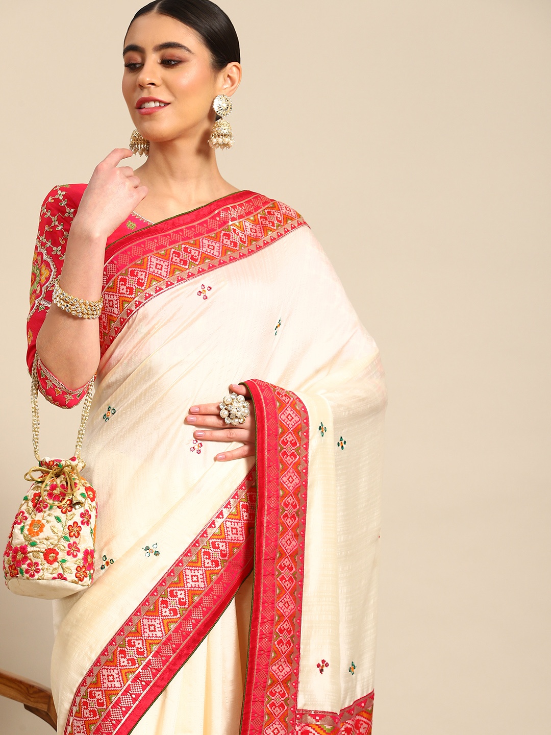 

all about you White & Pink Ethnic Motifs Pure Silk Banarasi Saree