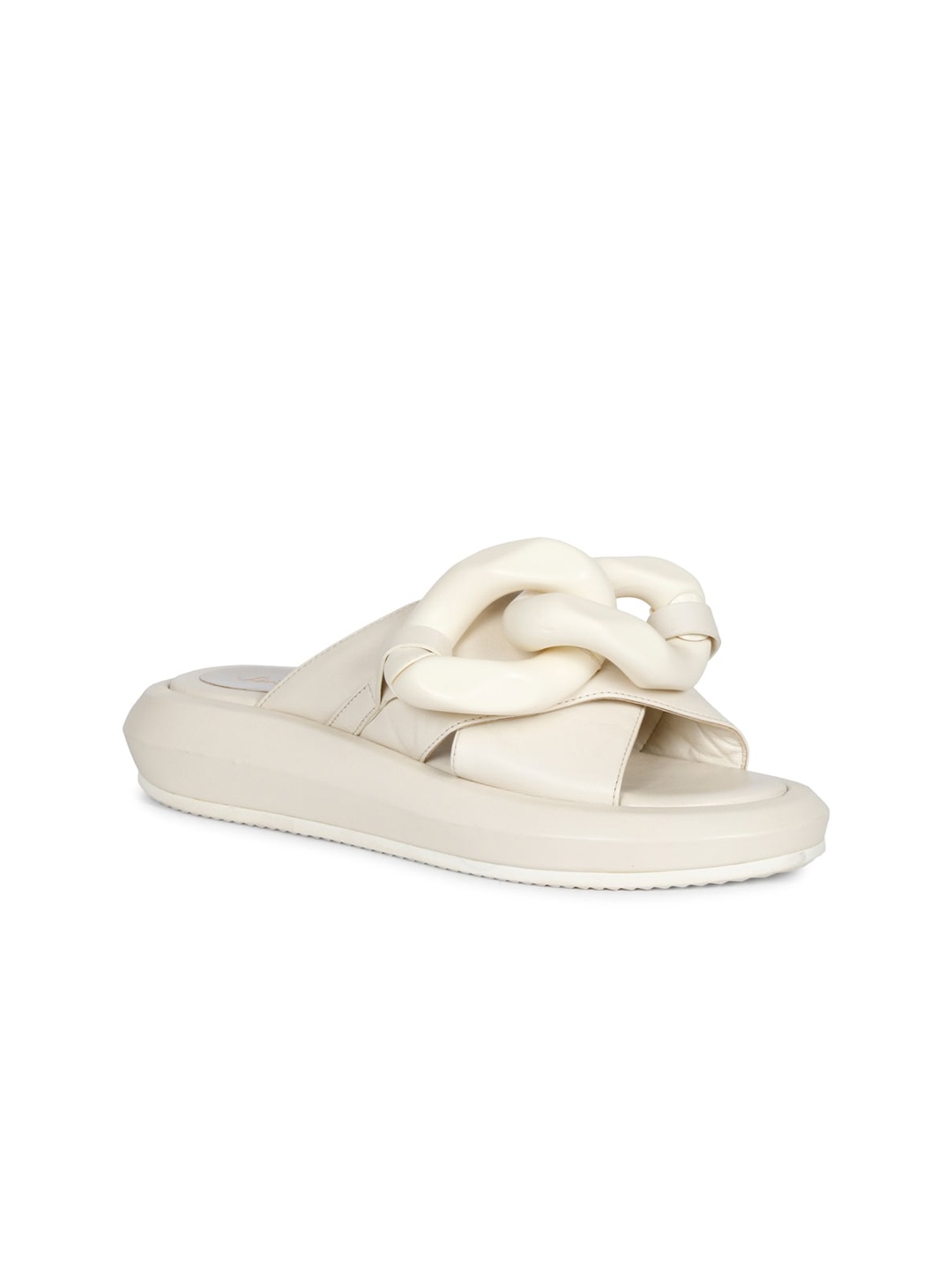 

Saint G Women White Textured Open Toe Flats with Bows