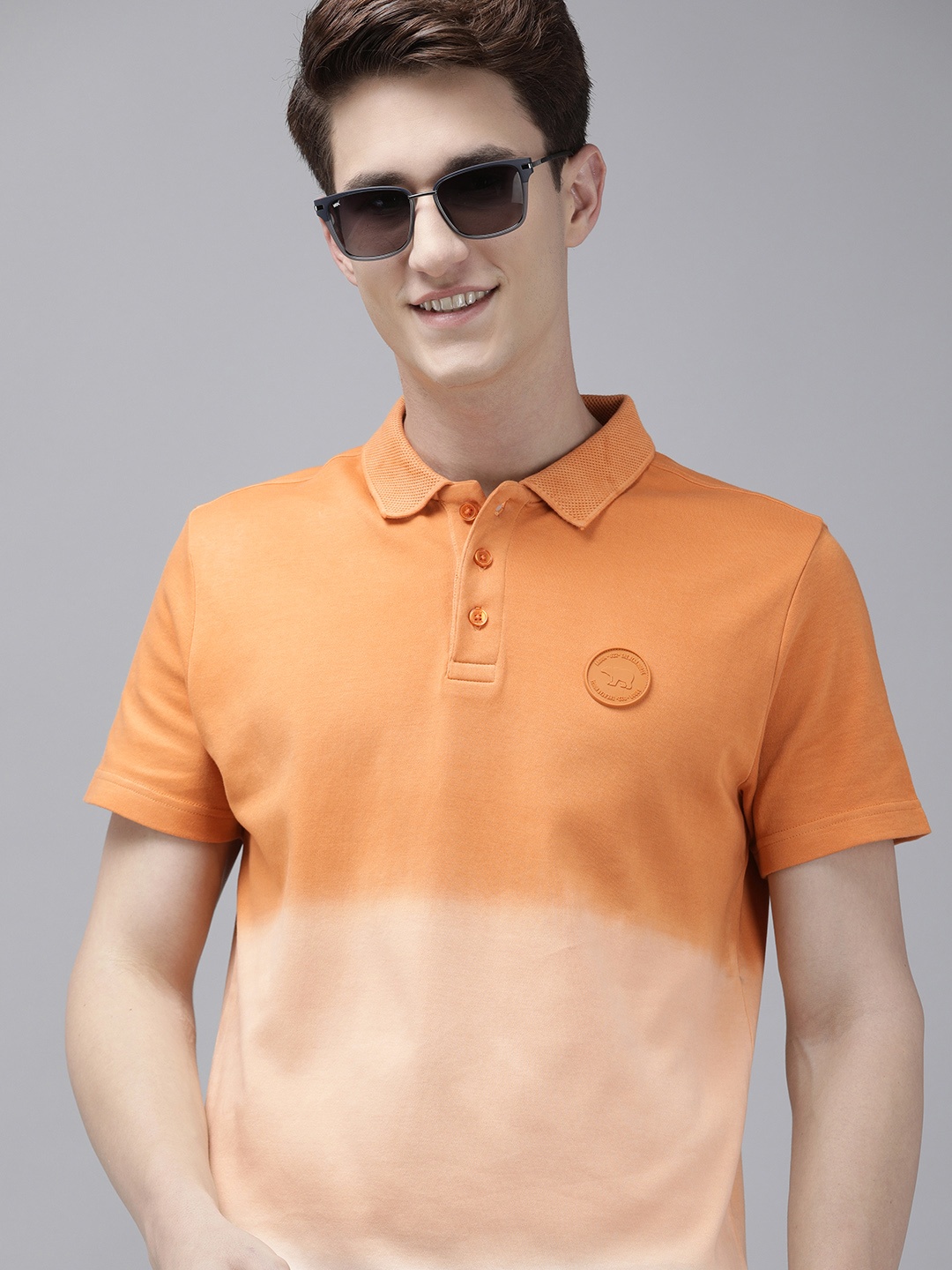 

THE BEAR HOUSE Ardor Edition Men Ombre Print Pure Cotton Polo Collar Slim Fit T-shirt, Orange