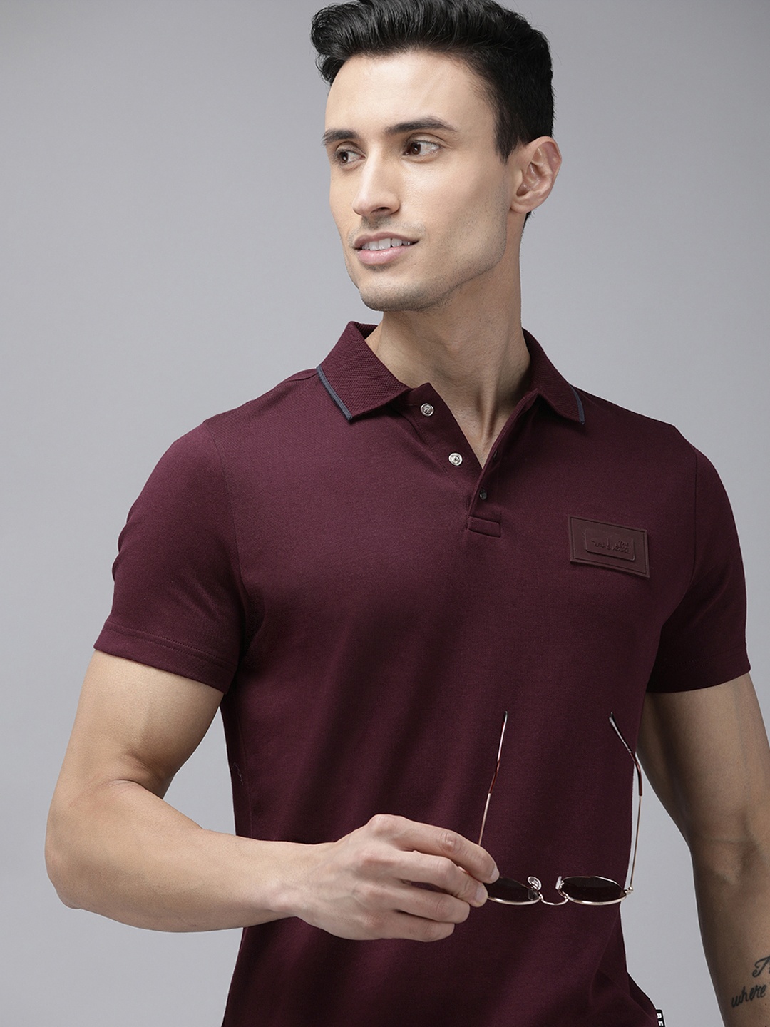 

THE BEAR HOUSE Ardor Edition Men Pure Cotton Polo Collar Slim Fit T-shirt, Maroon