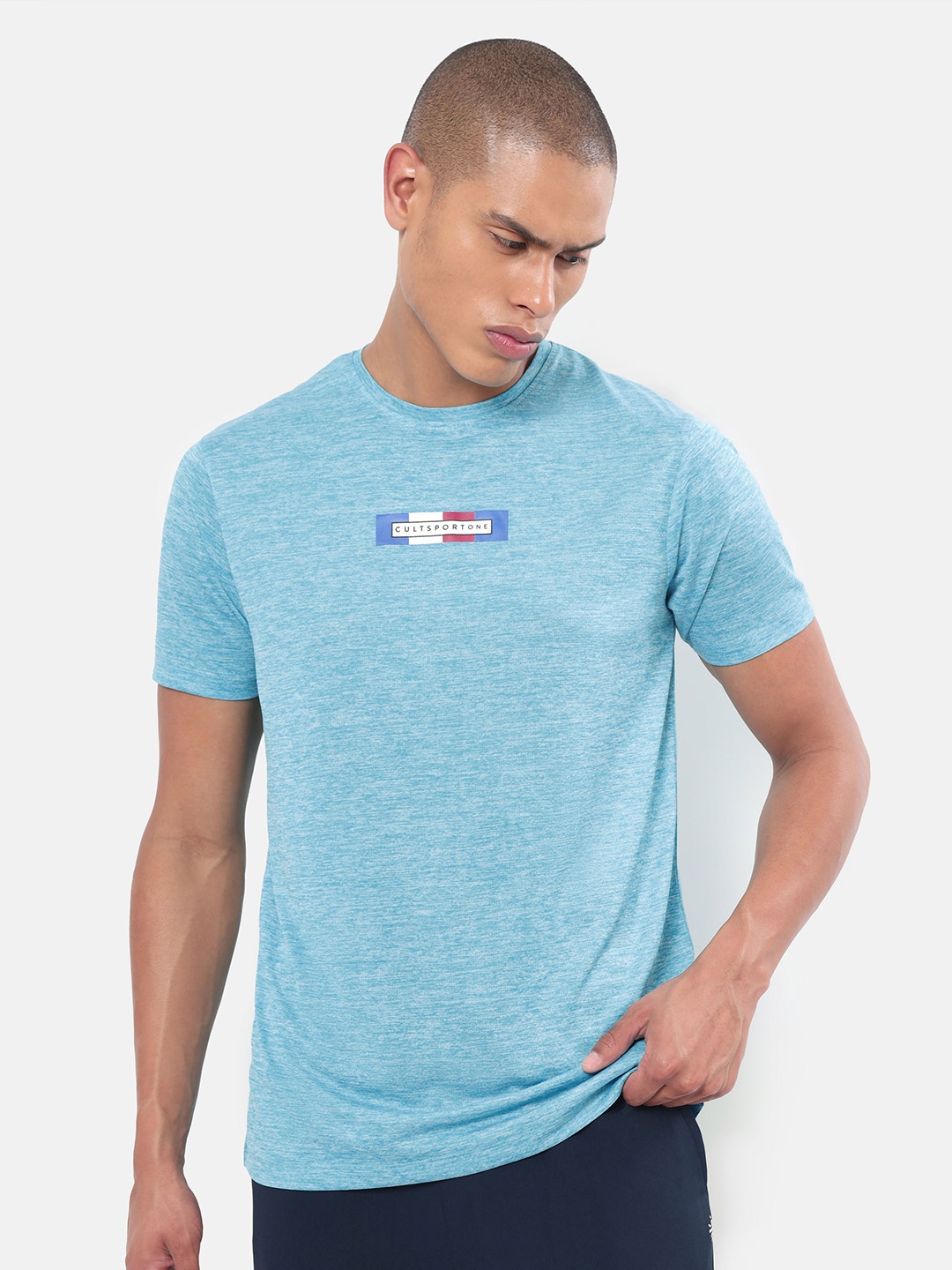 

CULT Men Blue Brand Logo Printed Sports T-shirt