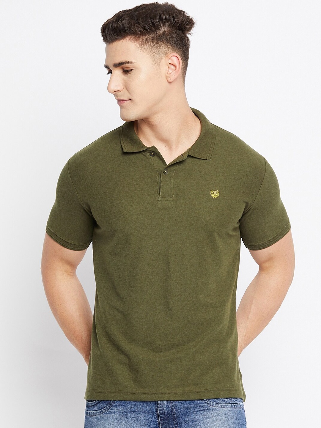 

Duke Men Green Solid Polo Collar Slim Fit Cotton T-shirt
