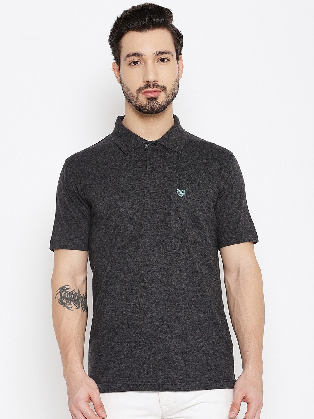 

Duke Men Black Solid Polo Collar Cotton T-shirt