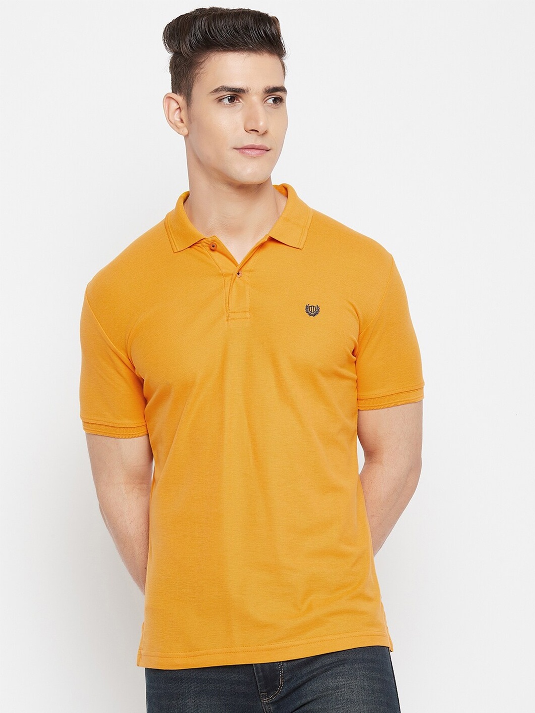 

Duke Men Yellow Polo Collar Applique Slim Fit T-shirt