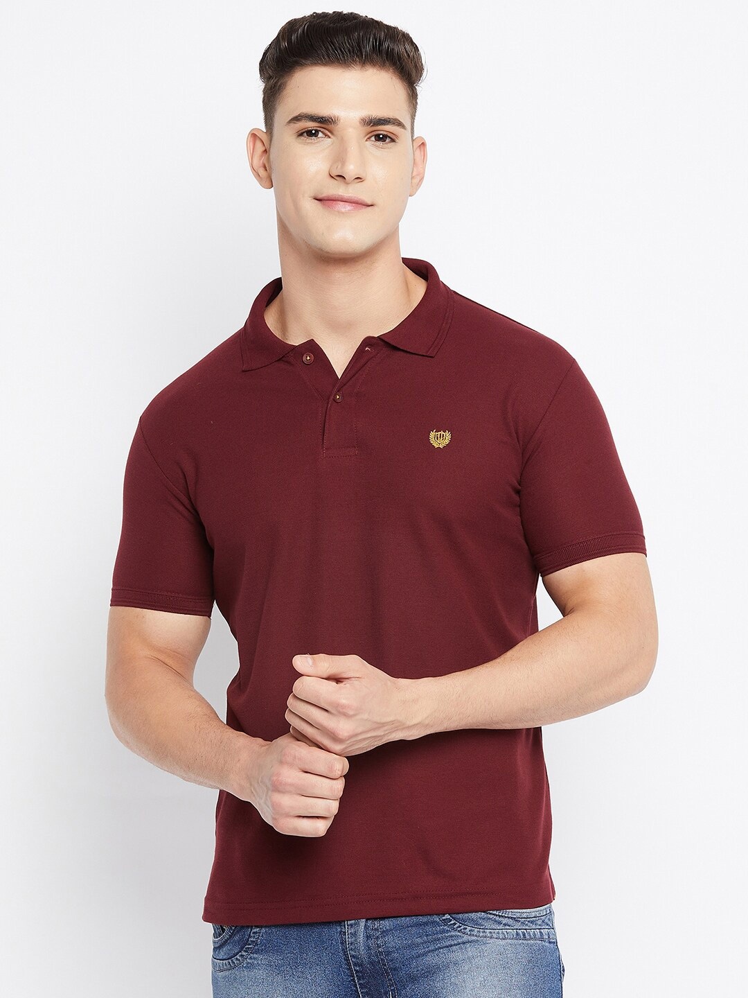 

Duke Men Maroon Solid Polo Collar Slim Fit Cotton T-shirt
