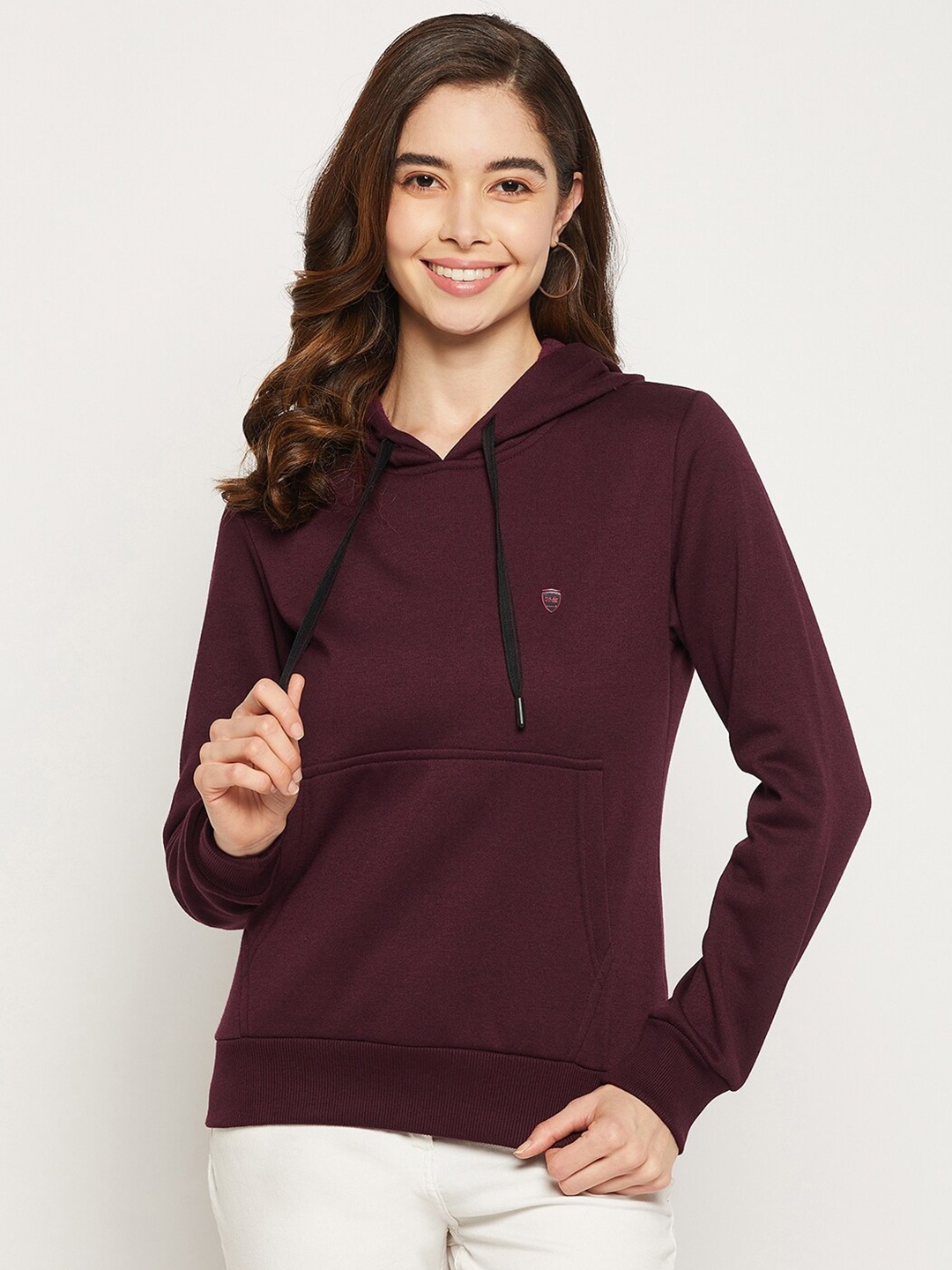 

Okane Women Maroon Hooded Pullover Sweatshirt