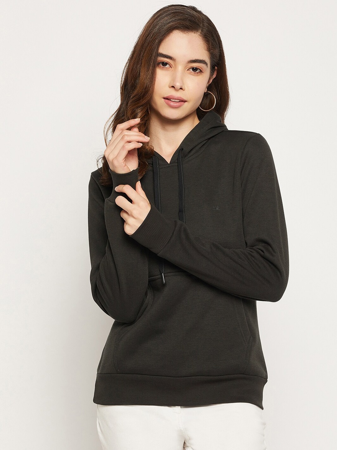 

Okane Women Olive Green Hooded Sweatshirt