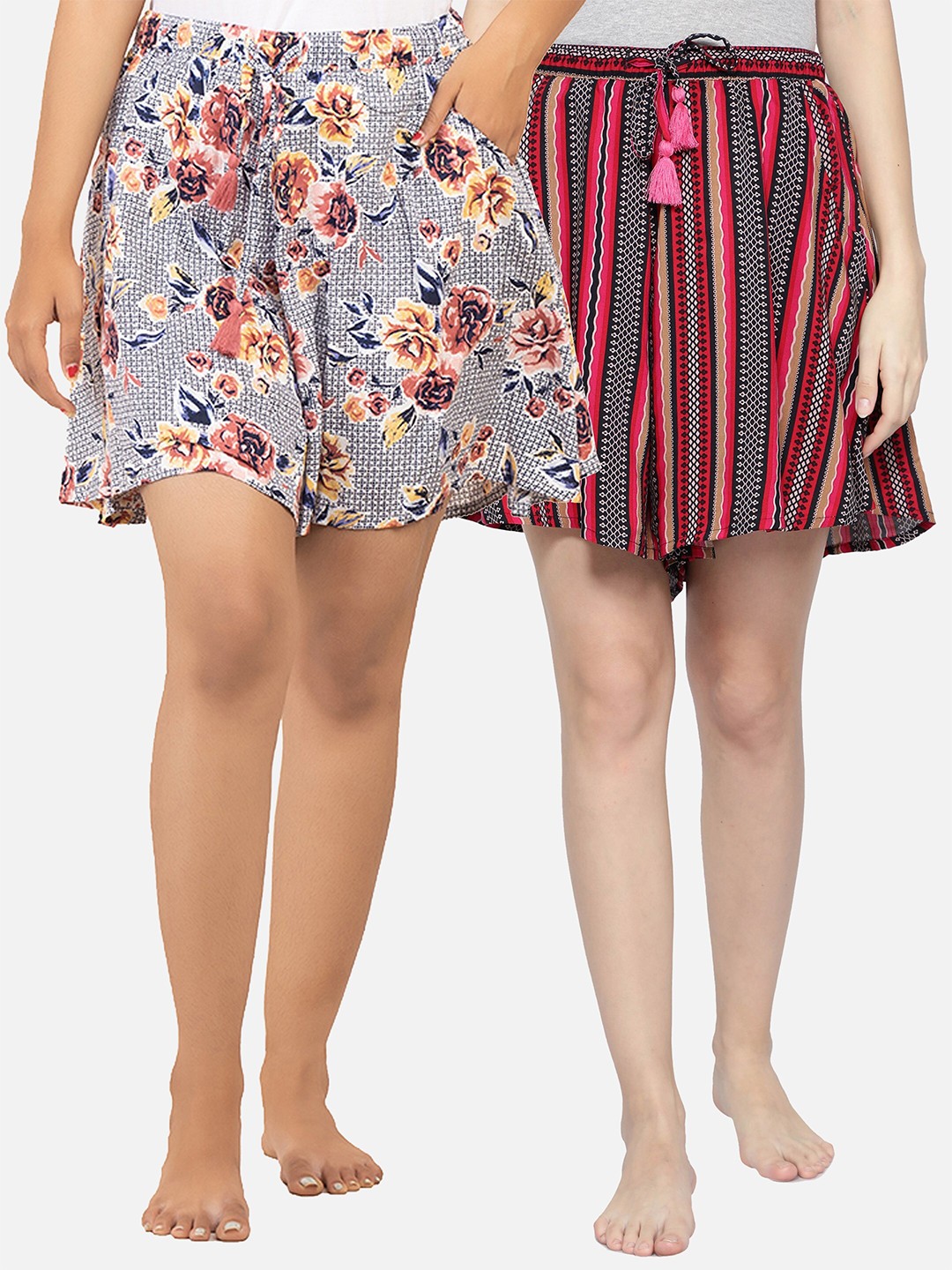 

BStories Women Red & White Pack of 2 Printed Lounge Shorts