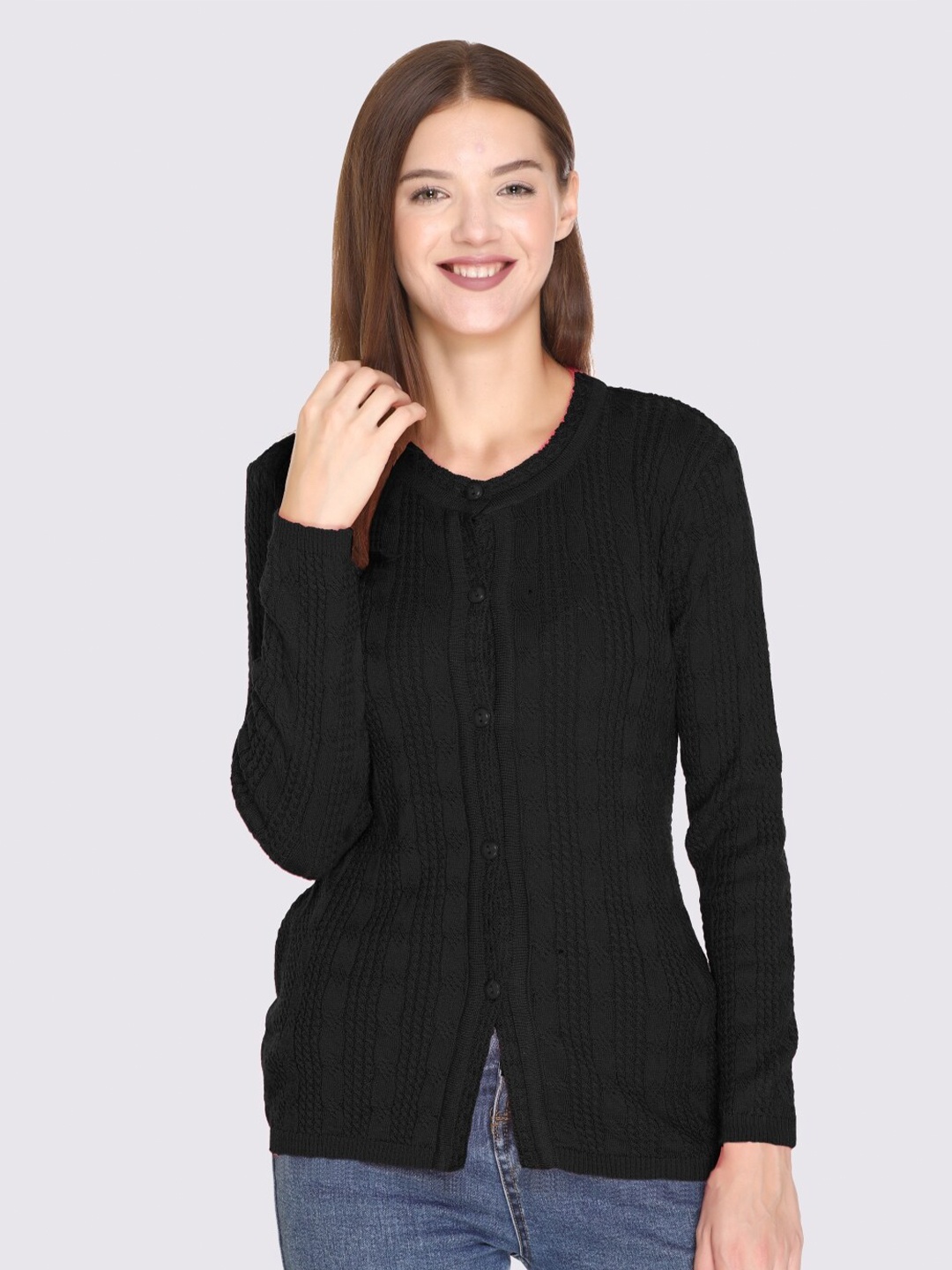 

GODFREY Women Black Cable Knit Cardigan