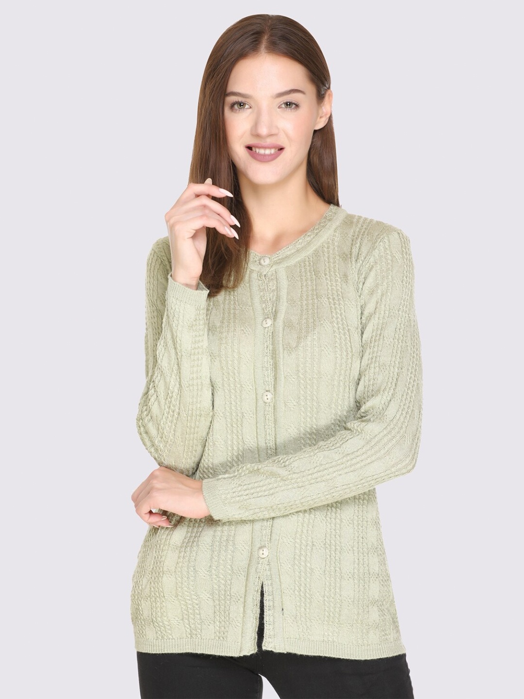 

GODFREY Women Green Cable Knit Cardigan