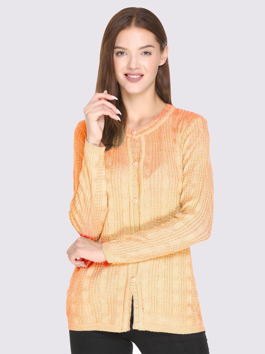 

GODFREY Women Peach-Coloured Cable Knit Cardigan