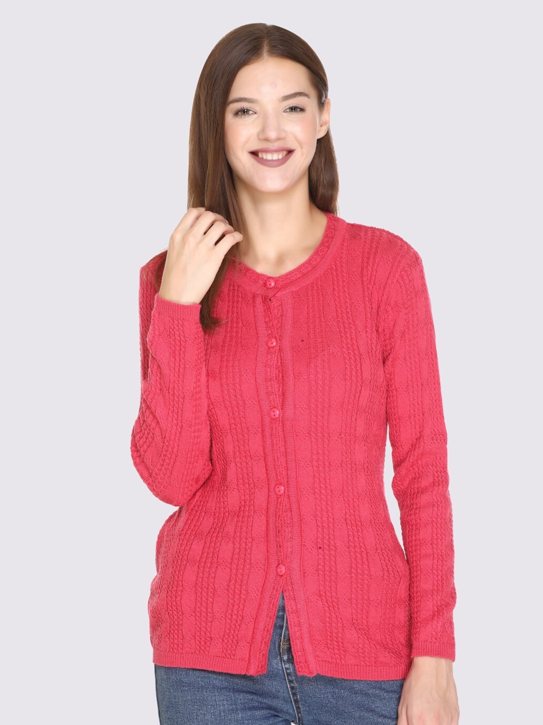 

GODFREY Women Pink Cable Knit Cardigan