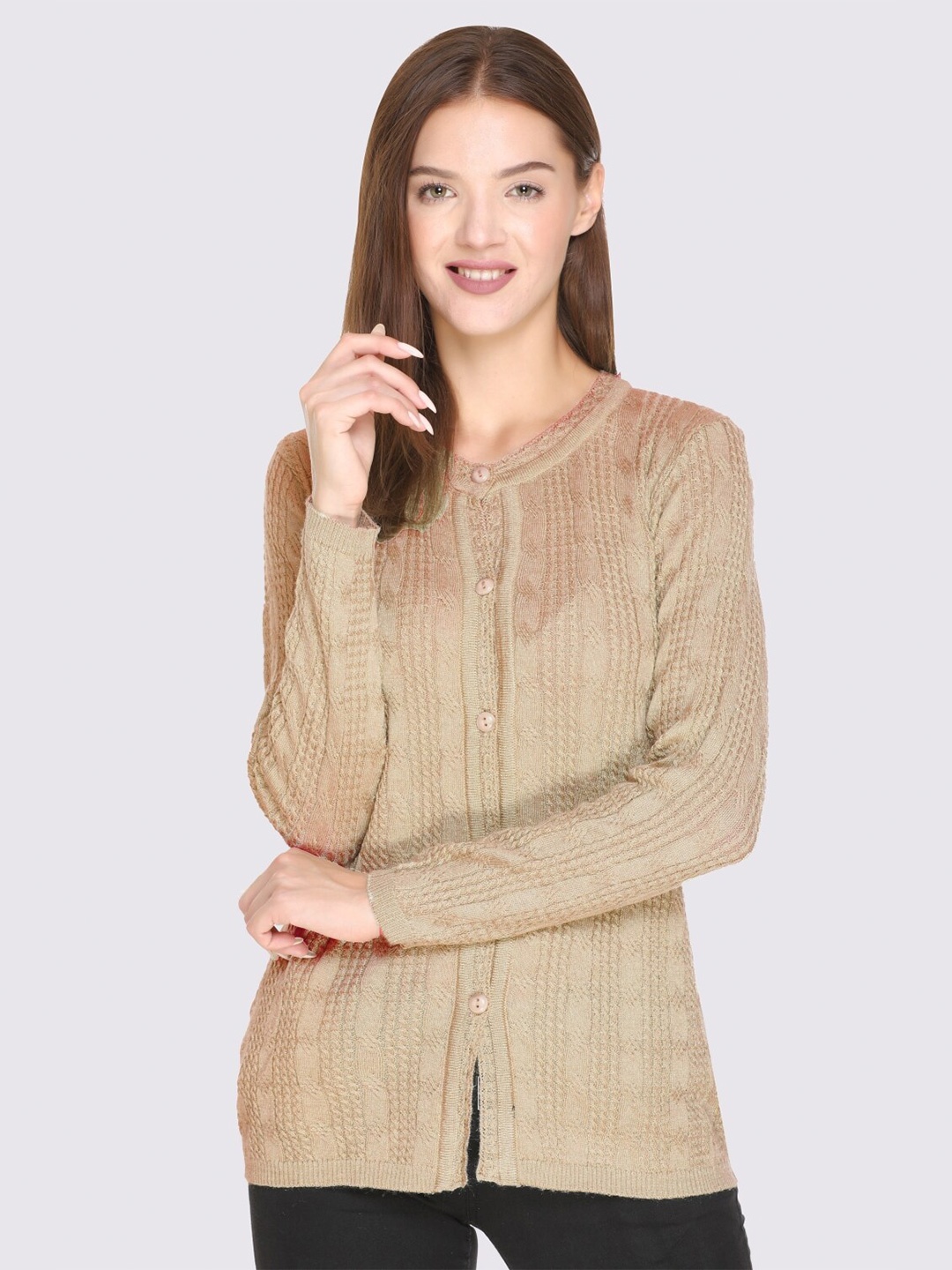 

GODFREY Women Beige Cable Knit Cardigan