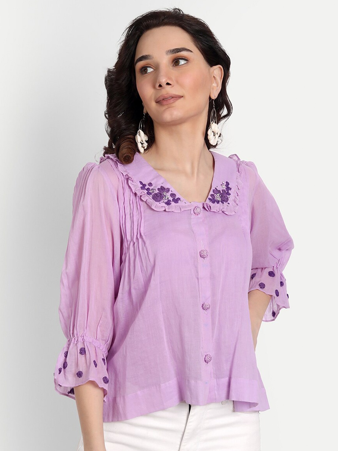 

KAPASRITI Lavender Peter Pan Collar Shirt Style Top