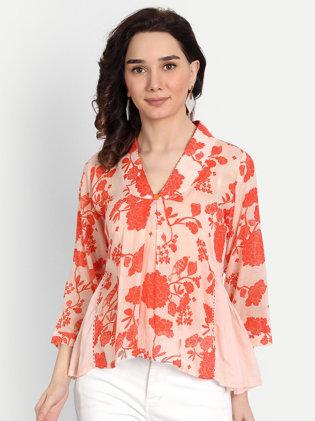 

KAPASRITI Orange Floral Print Top