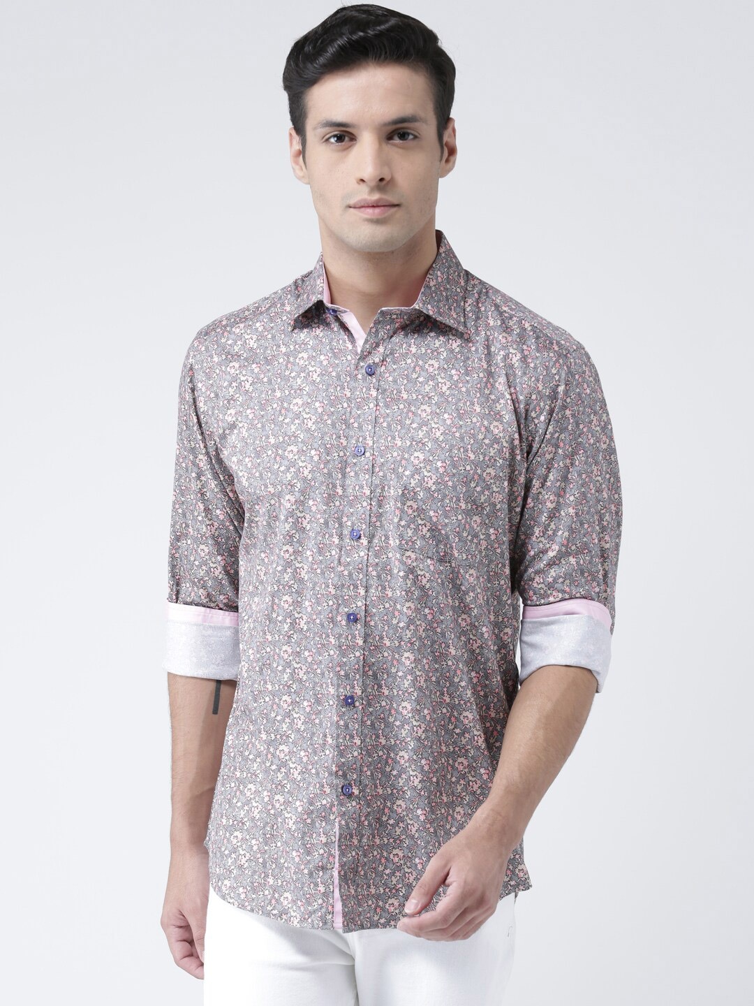 

Zeal Men Grey Comfort Floral Printed Cotton Casual Shirt