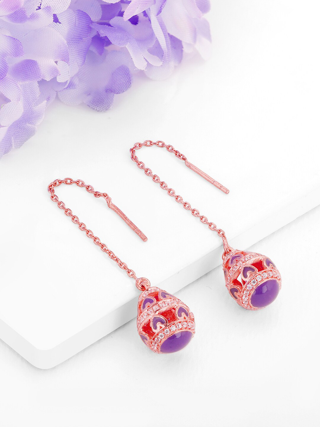 

GIVA Rose Gold & Purple Rose Gold Plated Contemporary Drop Earrings