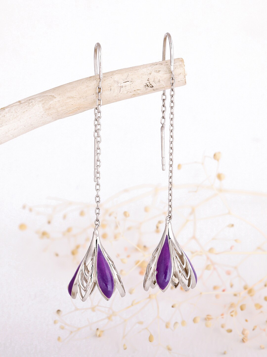 

GIVA Silver-Toned & Purple Rhodium Plated Contemporary Drop Earrings