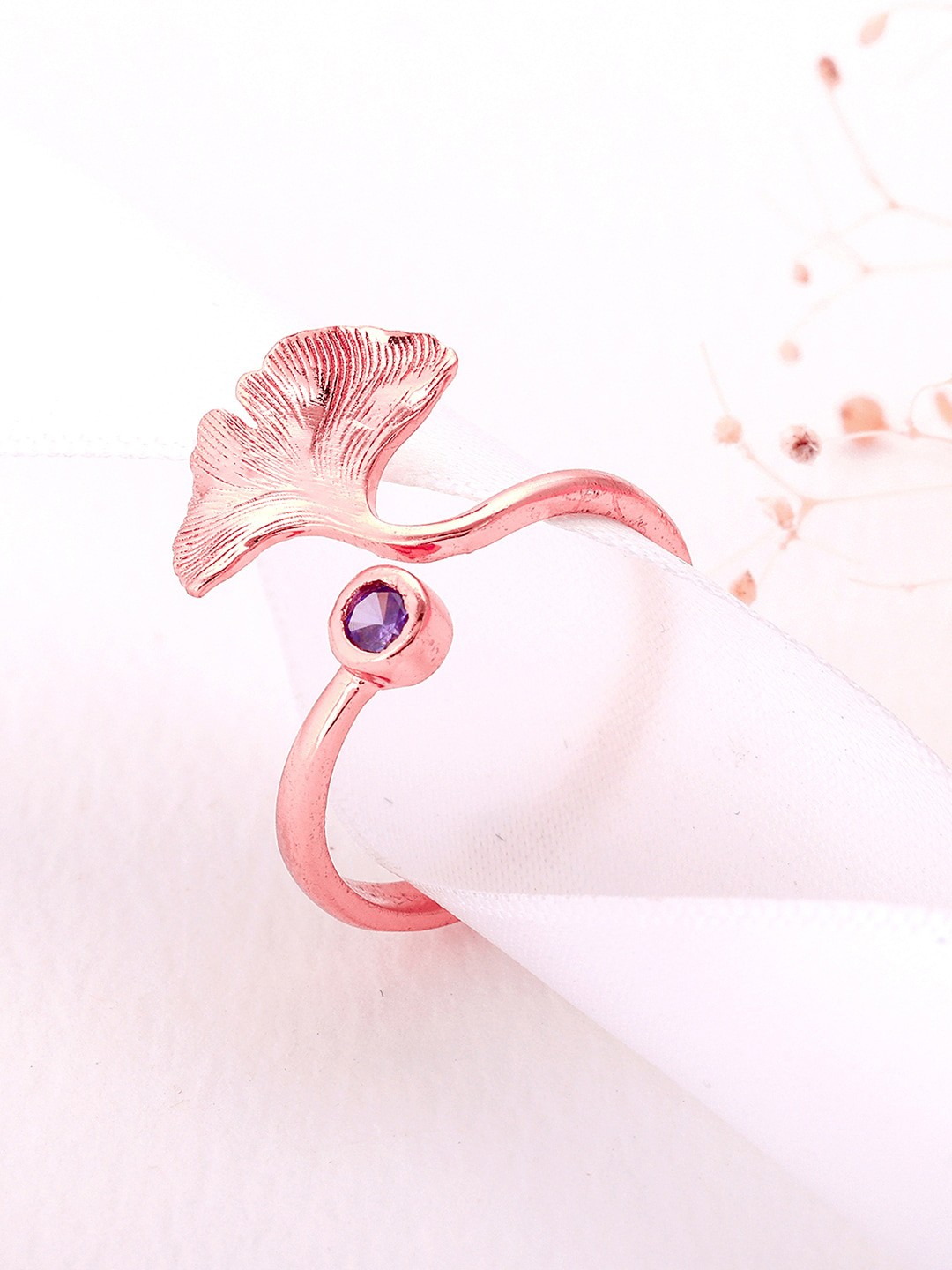 

GIVA Rose Gold-Plated Purple Artificial Stone Studded Sterling Silver Finger Ring