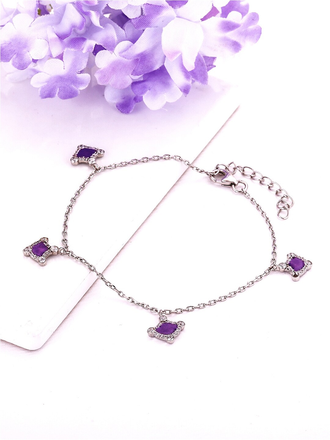 

GIVA Women Silver-Toned & Purple Sterling Silver Rhodium-Plated Charm Bracelet