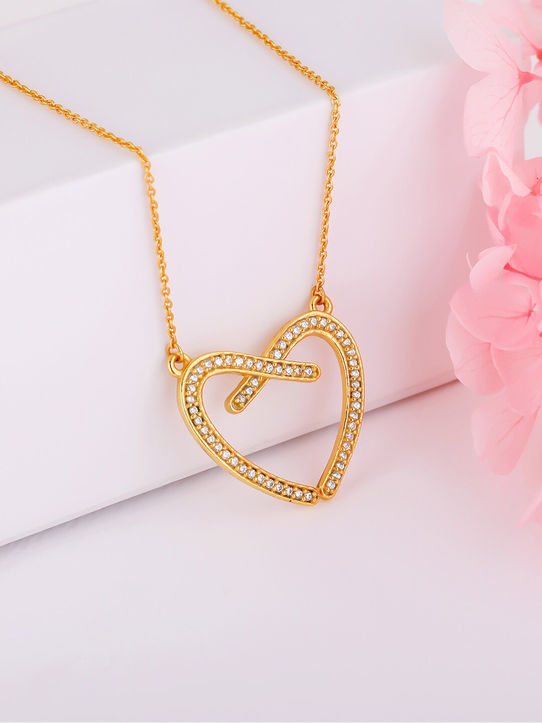 

GIVA Gold-Toned Sterling Silver Gold-Plated Zircon Studded Heart Chain
