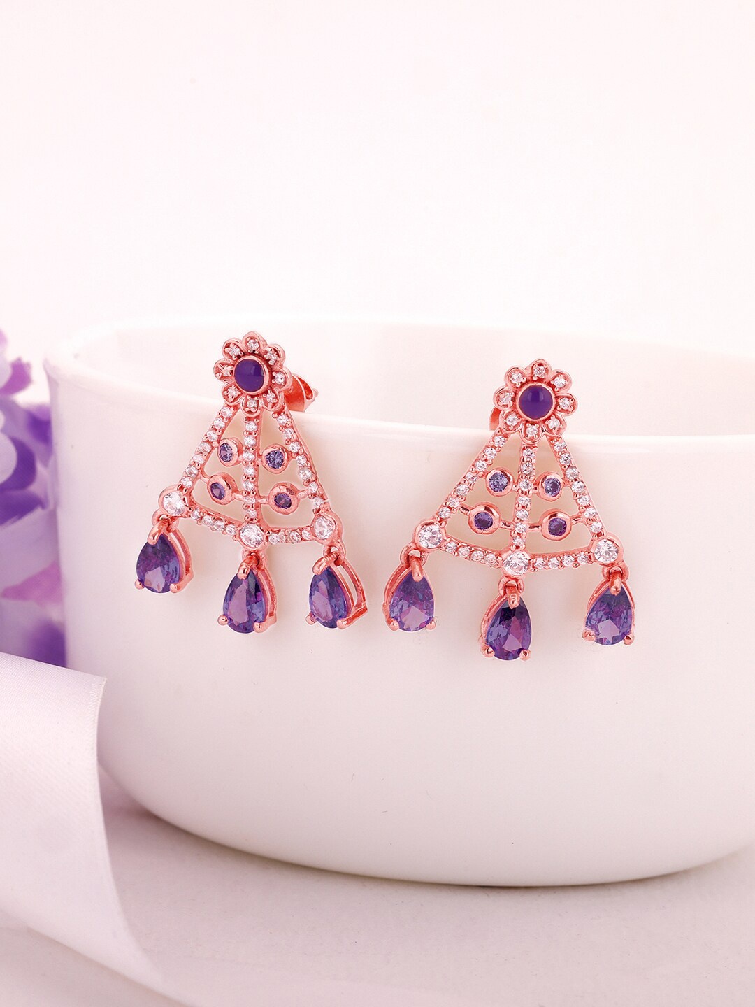 

GIVA Rose Gold & Purple Rose Gold Plated Contemporary Drop Earrings