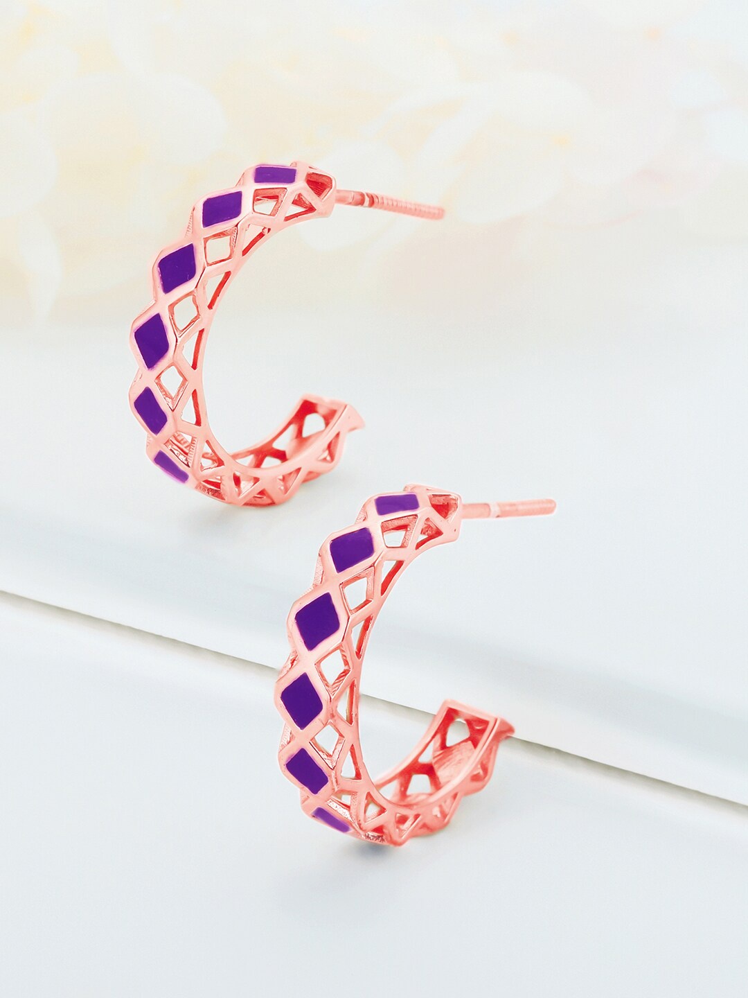 

GIVA Rose Gold & Purple Rose Sterling Silver Gold Plated Contemporary Half Hoop Earrings