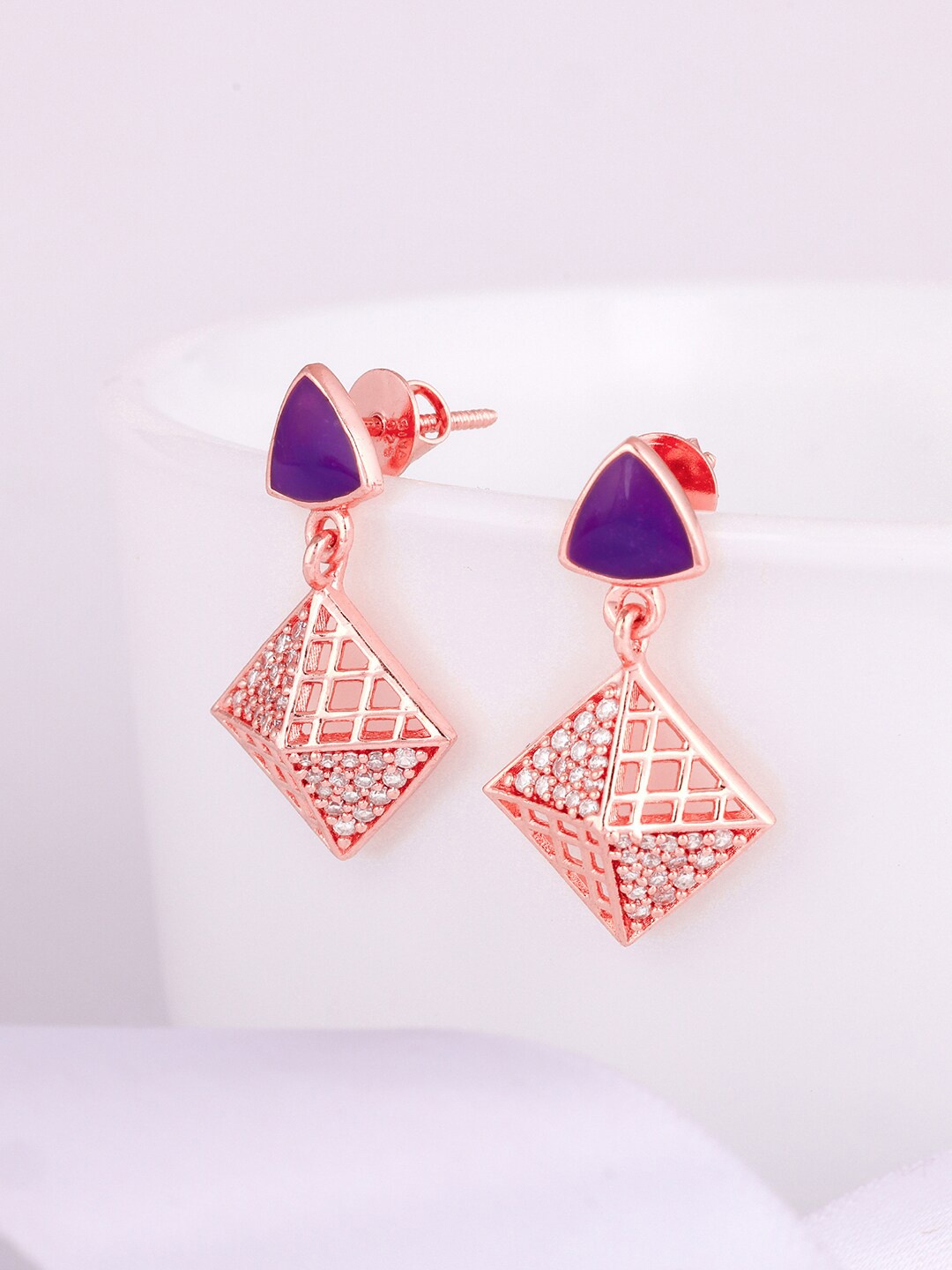 

GIVA Rose Gold & Purple Rose Gold Plated Contemporary Drop Earrings