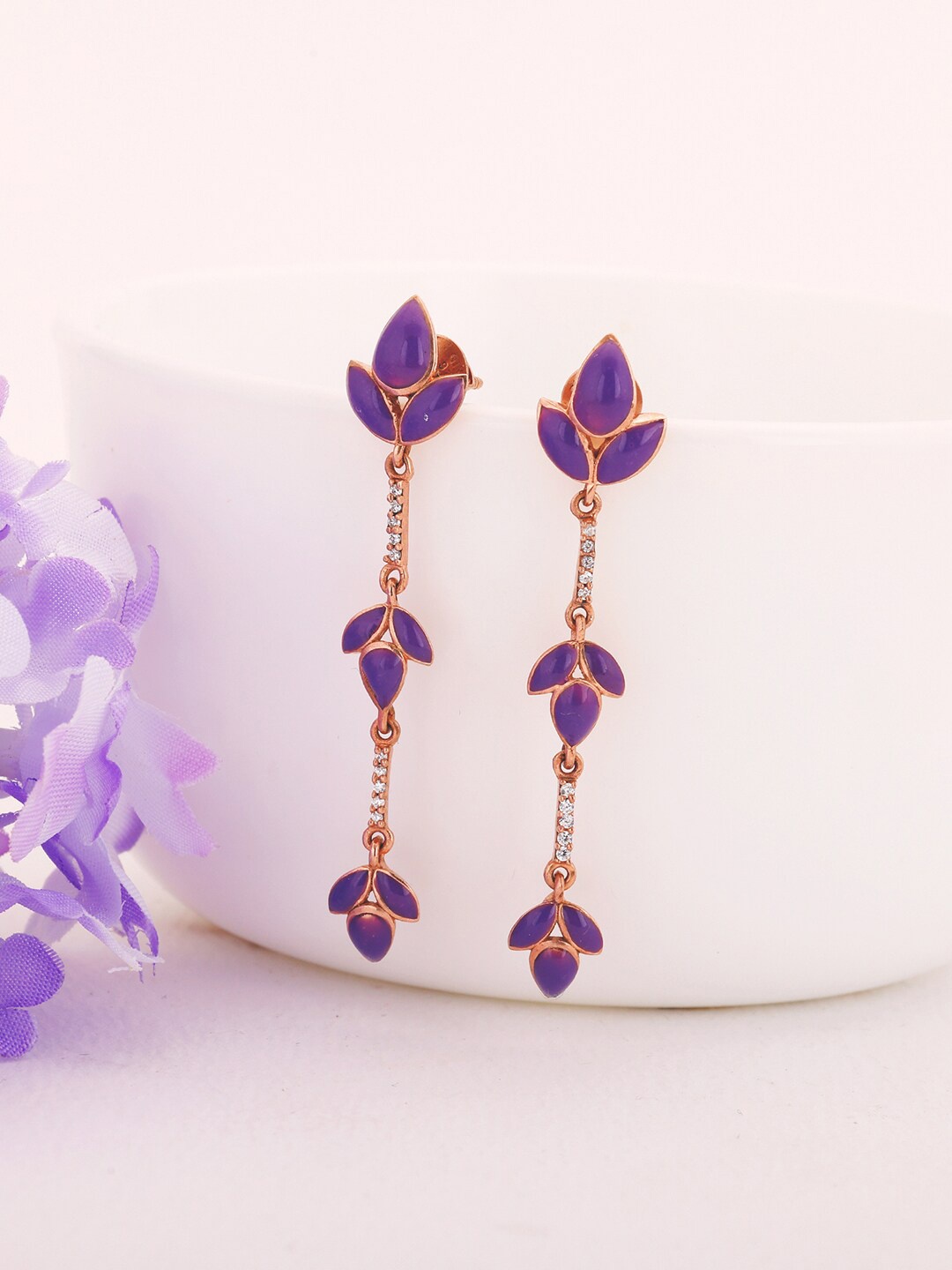 

GIVA Rose Gold & Purple Rose Gold Plated Contemporary Drop Earrings