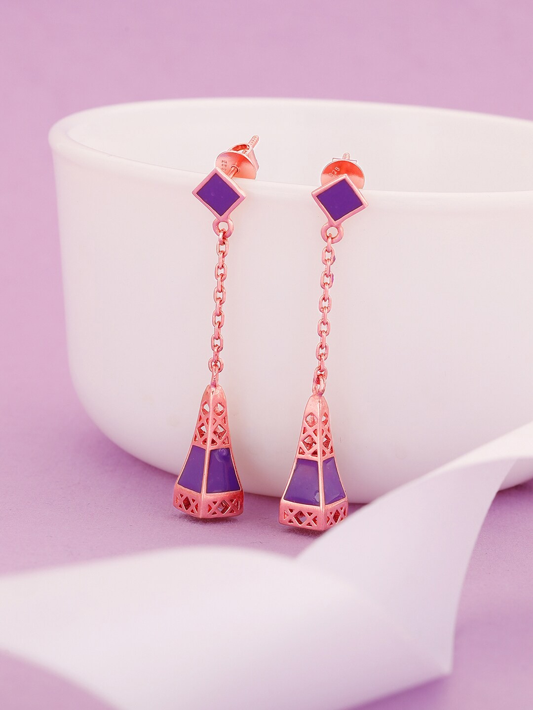 

GIVA Rose Gold & Purple Rose Gold Plated Contemporary Drop Earrings