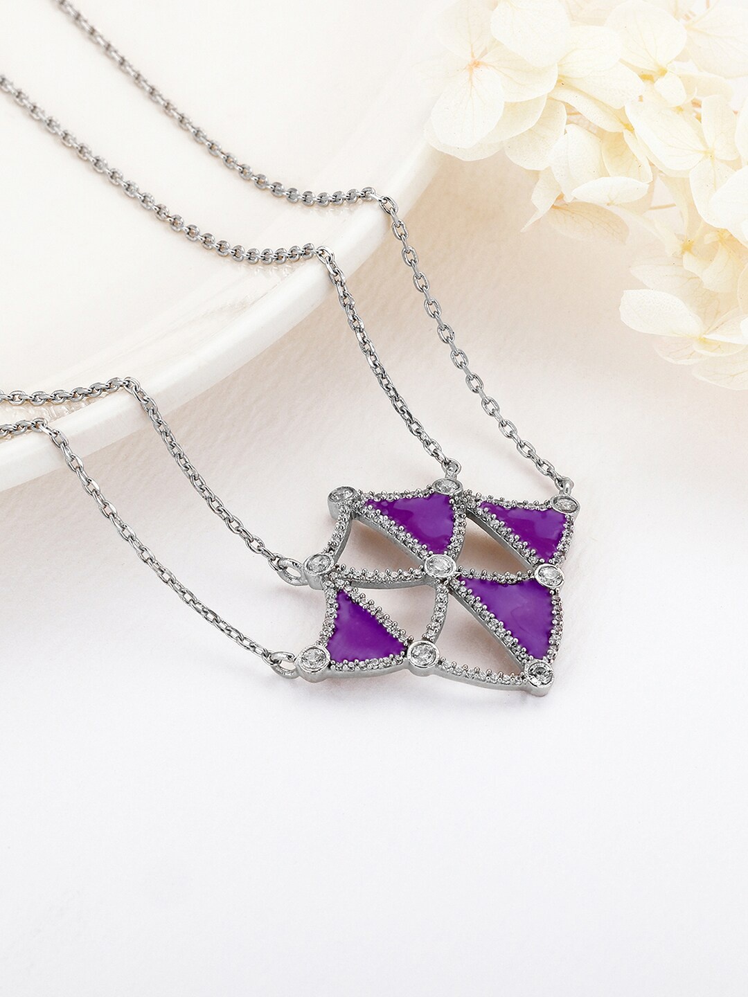 

GIVA Silver-Toned & Purple Sterling Silver Rhodium-Plated Layered Chain