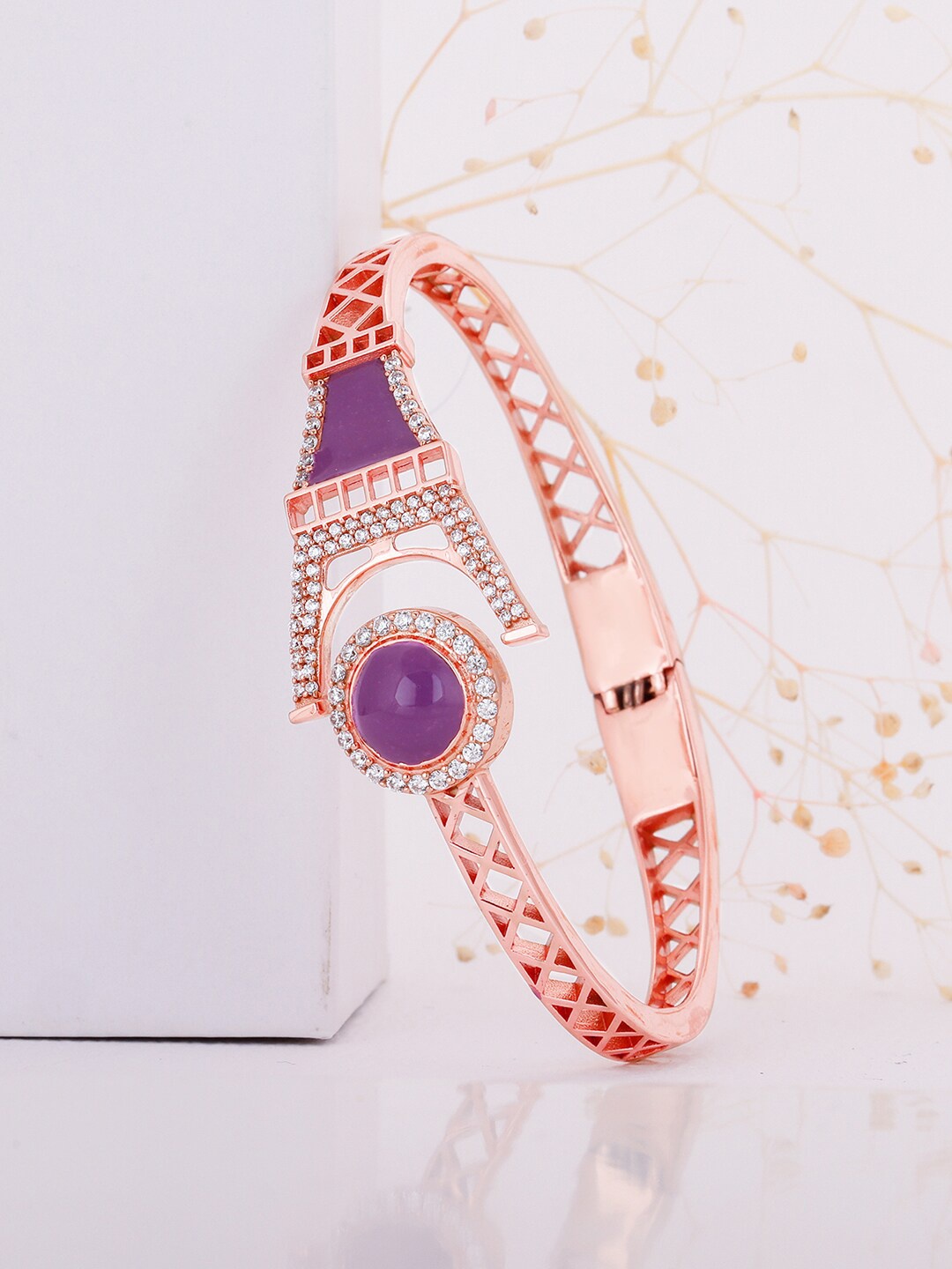 

GIVA Women Rose Gold & White Sterling Silver Rose Gold-Plated Kada Bracelet