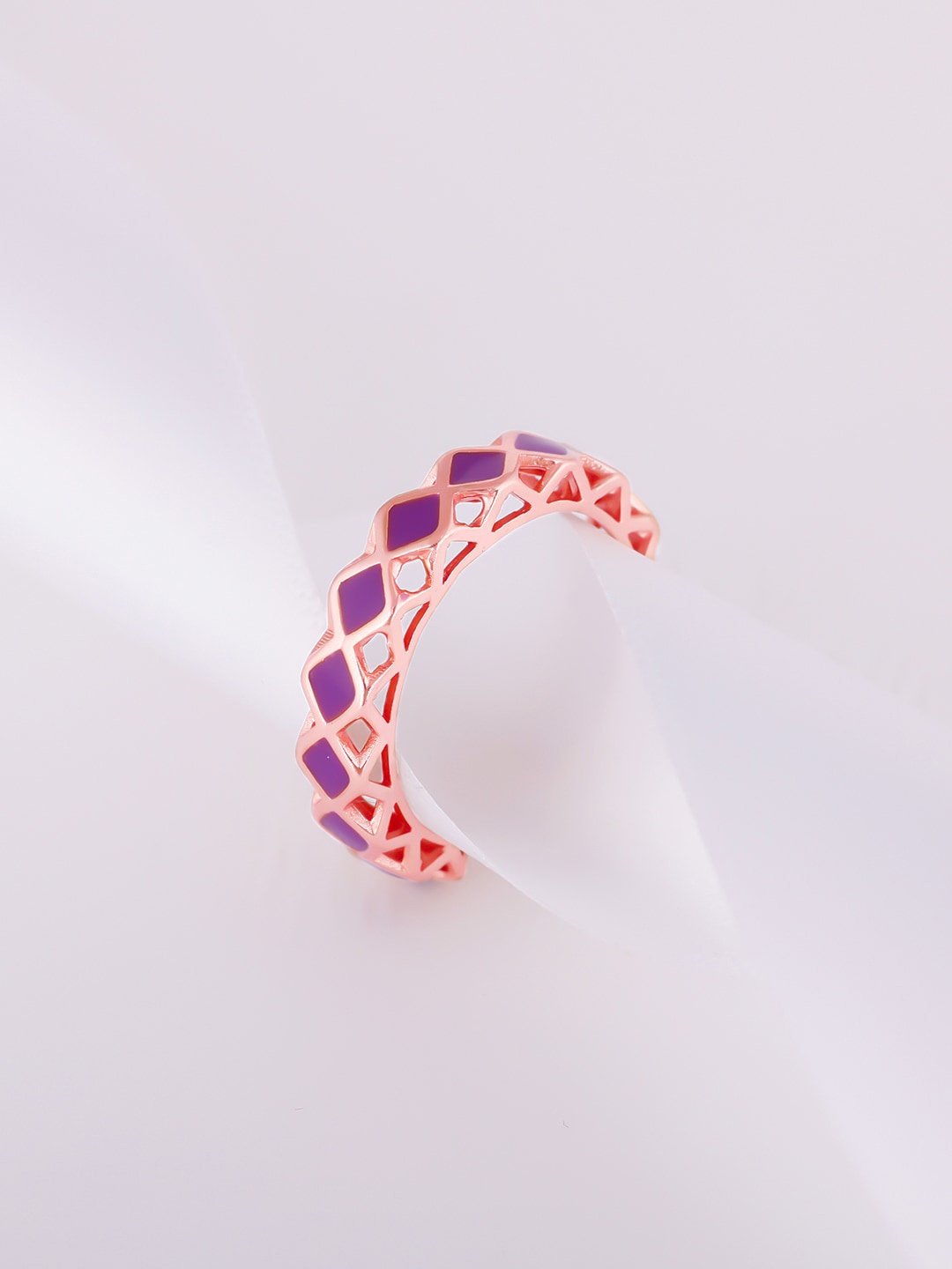

GIVA Rose Gold-Plated Purple Artificial Stone Studded Sterling Silver Finger Ring