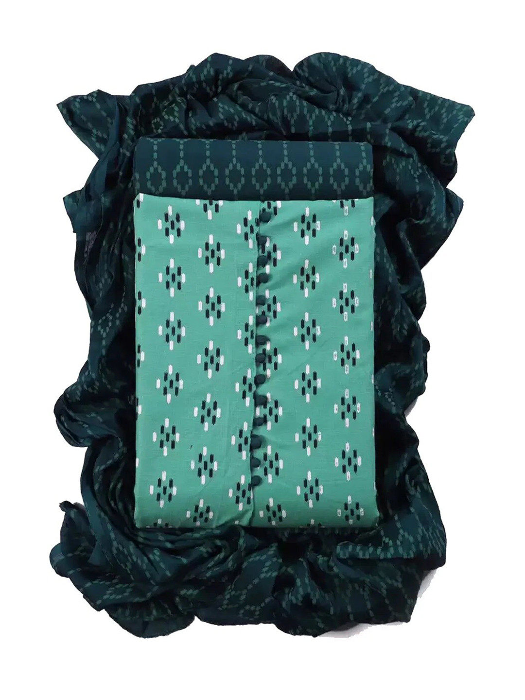 

MORLY Sea Green & White Printed Unstitched Dress Material