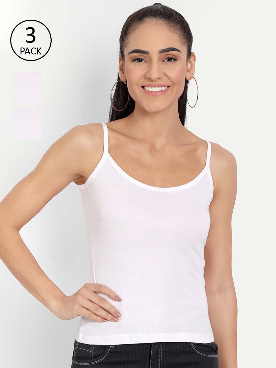 

BLAZON Women Pack of 3 Solid Camisoles, White