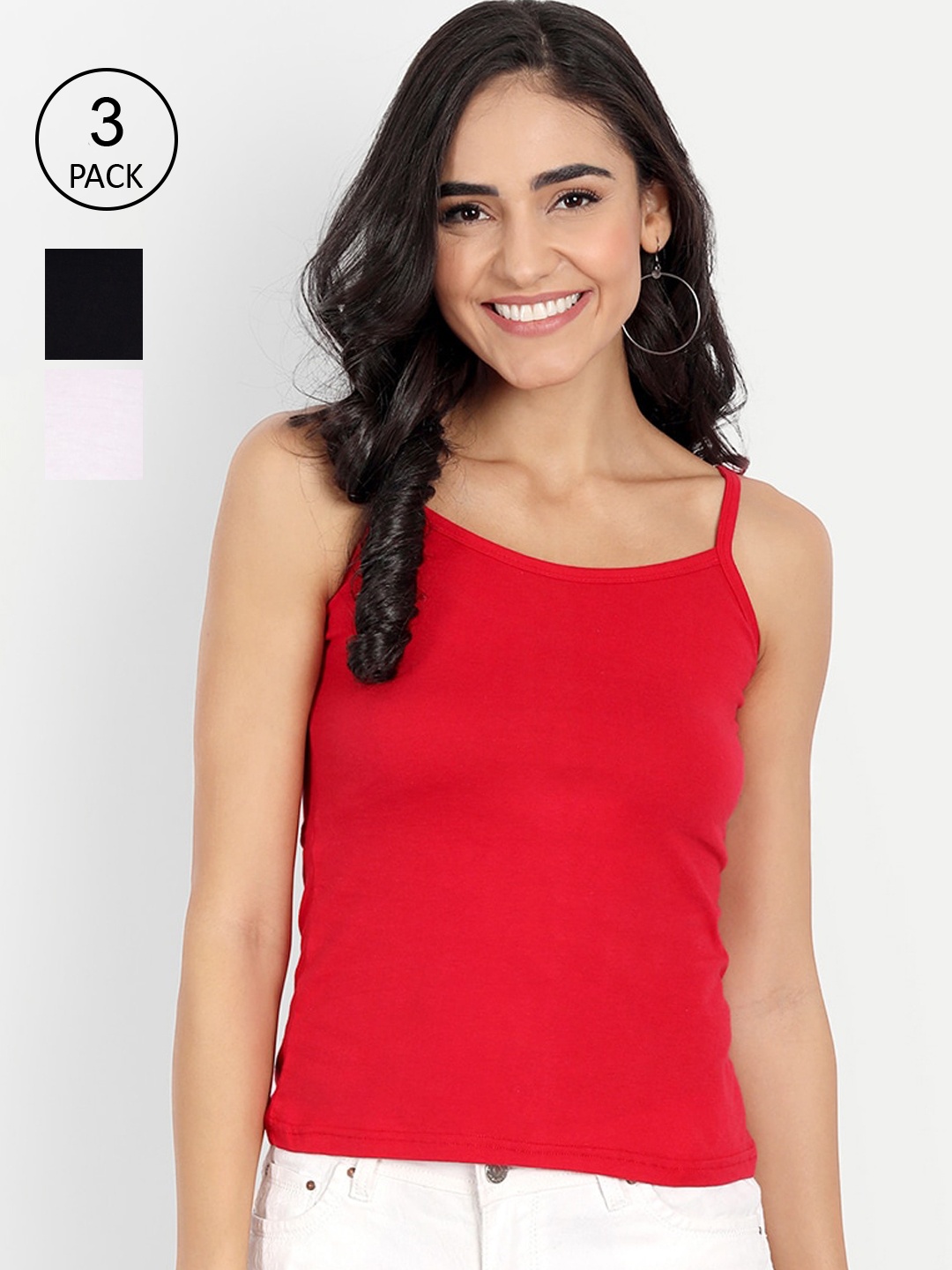 

BLAZON Women Pack of 3 Solid Cotton Camisoles, Red