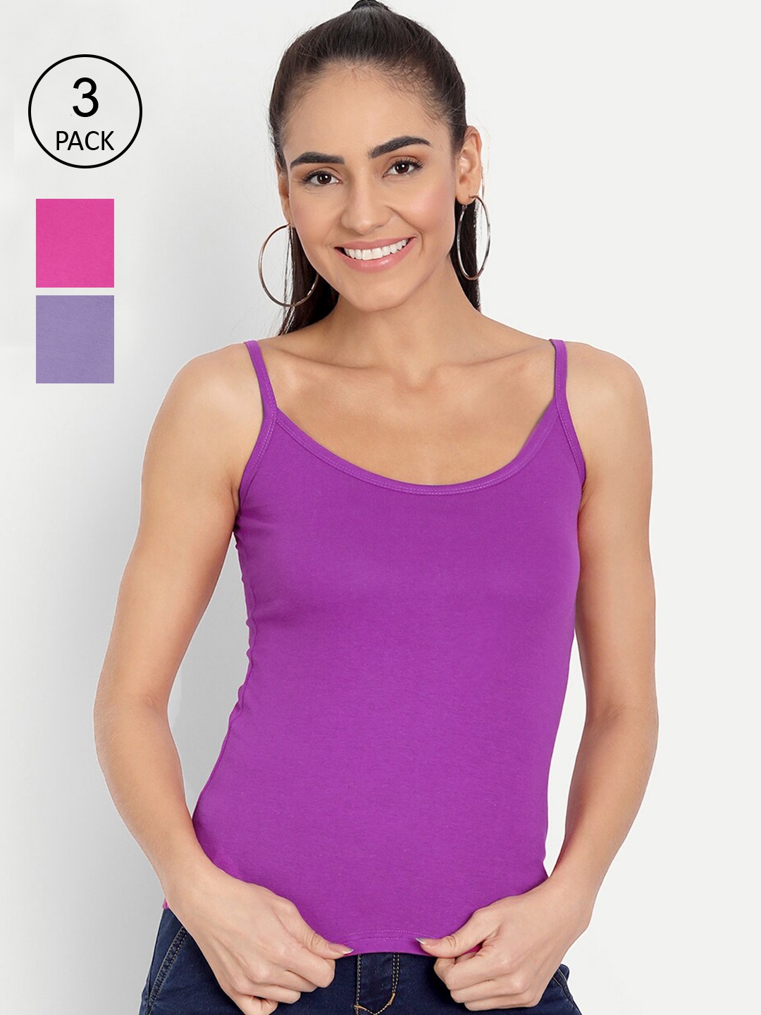

BLAZON Women Pack Of 3 Solid Cotton Camisoles, Purple